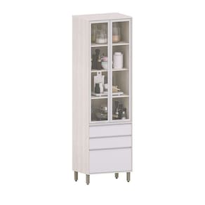 Paneleiro De Cozinha 70cm 2 Portas De Vidro E 3 Gavetas Art Pátina-cinza Cristal