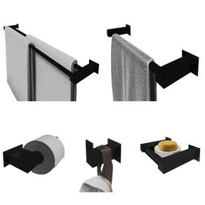 Kit Toalheiro Duplo 70Cm Inox 5 Pçs Polido Ou Preto Fosco
