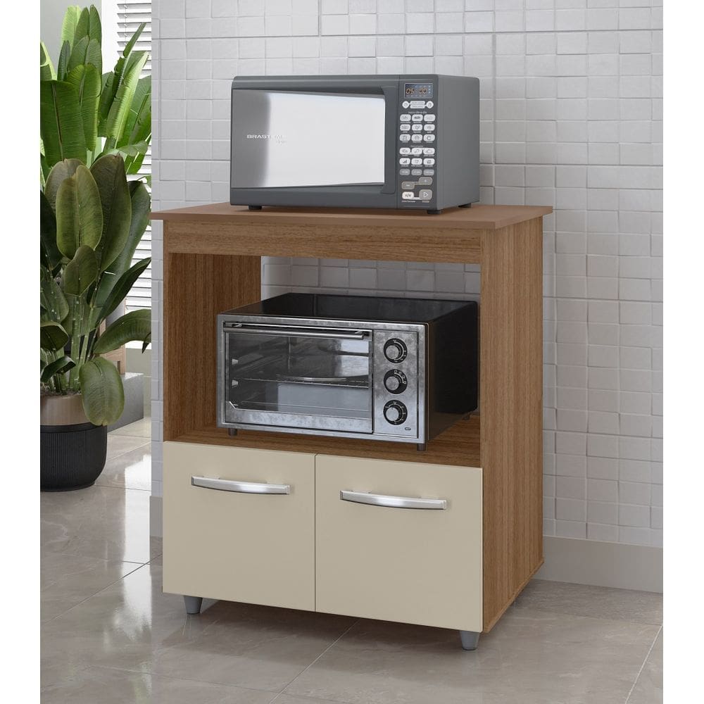 Balcão Multiuso 75cm Angela com 2 Portas 1 Nicho Para Forno - Savana/Off White Móblis