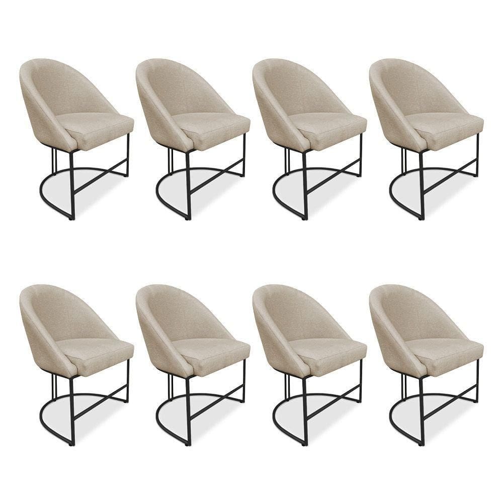 Kit 08 Cadeiras Poltrona De Jantar Bela Suede Base Metálica Industrial Preto - Pallazio Cor Azul Turquesa