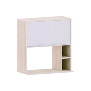 Armário Aéreo 80cm Com Nicho Para Microondas 2 Portas Art Lu Pátina-cinza Cristal