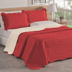 Colcha King Bouti Dupla Face 03 Peças - Vermelho - 100% Poliéster