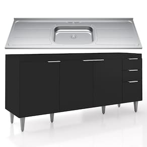 Balcão De Cozinha Com Pia Inox 180cm Pérola Z34 Preto Mpozenato