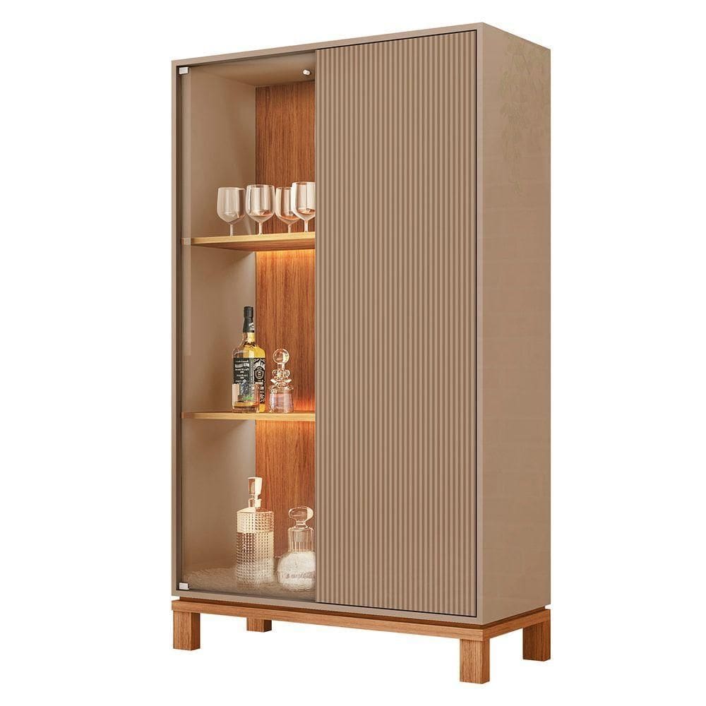 Cristaleira Porta De Vidro Com Led 90cm Lucca Areia Freijó C01 Mpozenato