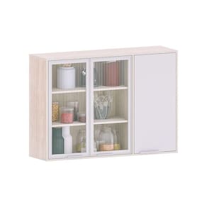 Armário Aéreo De Cozinha 120cm Com Vidro 3 Portas Art Lucian Pátina-cinza Cristal