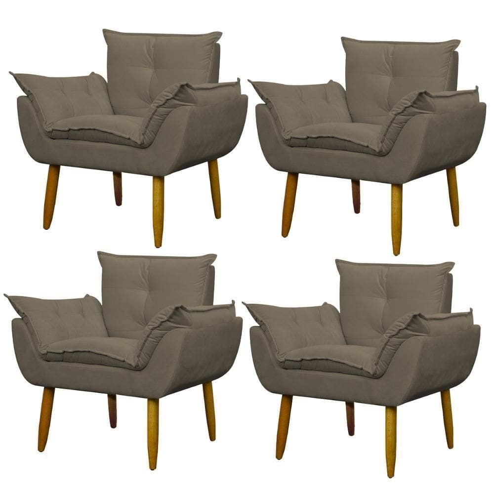 Kit 4 Poltronas Para Descanço Sala Opala Cappuccino