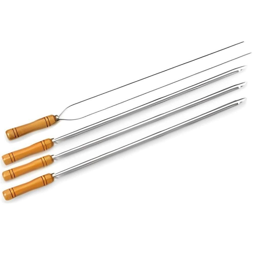 Kit De 4 Espetos Em Aço Inox Com Cabo De Madeira 1 Duplo + 3 Simples Qualinox