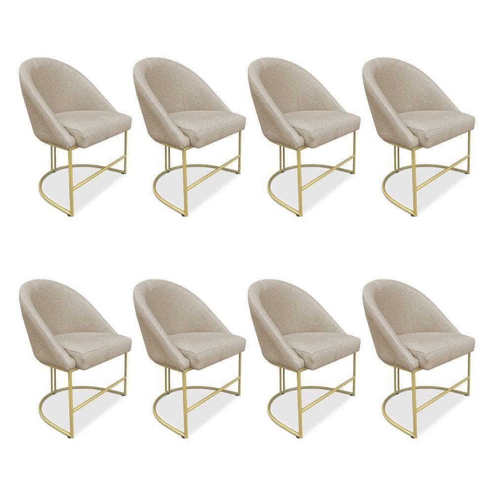 Kit 08 Cadeiras Poltrona De Jantar Bela Veludo Base Metálica Industrial Dourado - Pallazio Cor Azul Marinho