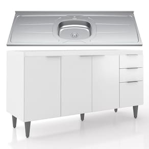 Balcão De Cozinha Com Pia Inox 150cm Pérola Z34 Branco Mpozenato