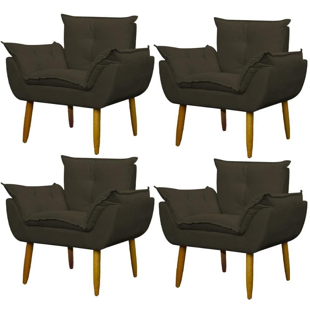 Kit 4 Poltronas Para Descanço Sala Opala Marrom