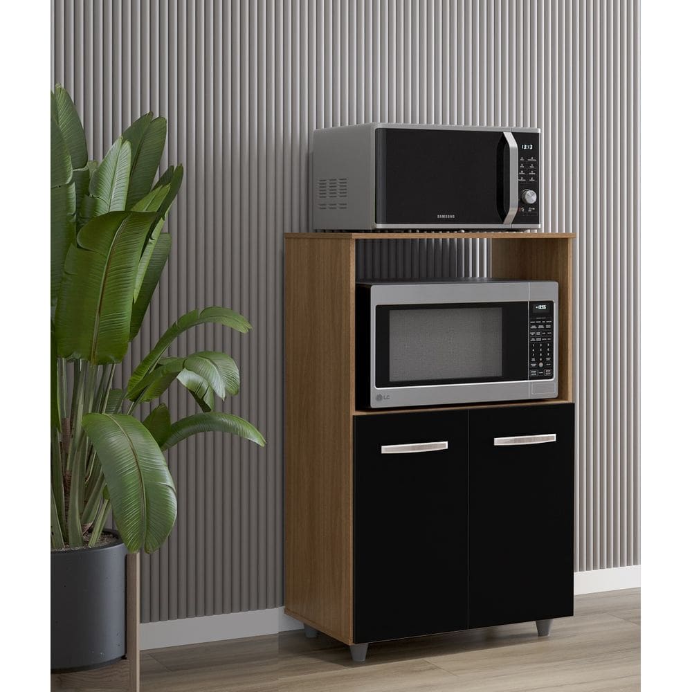 Amário Multiuso Tais 60cm 2 Portas 1 Nicho para Microondas - Savana/Preto Móblis