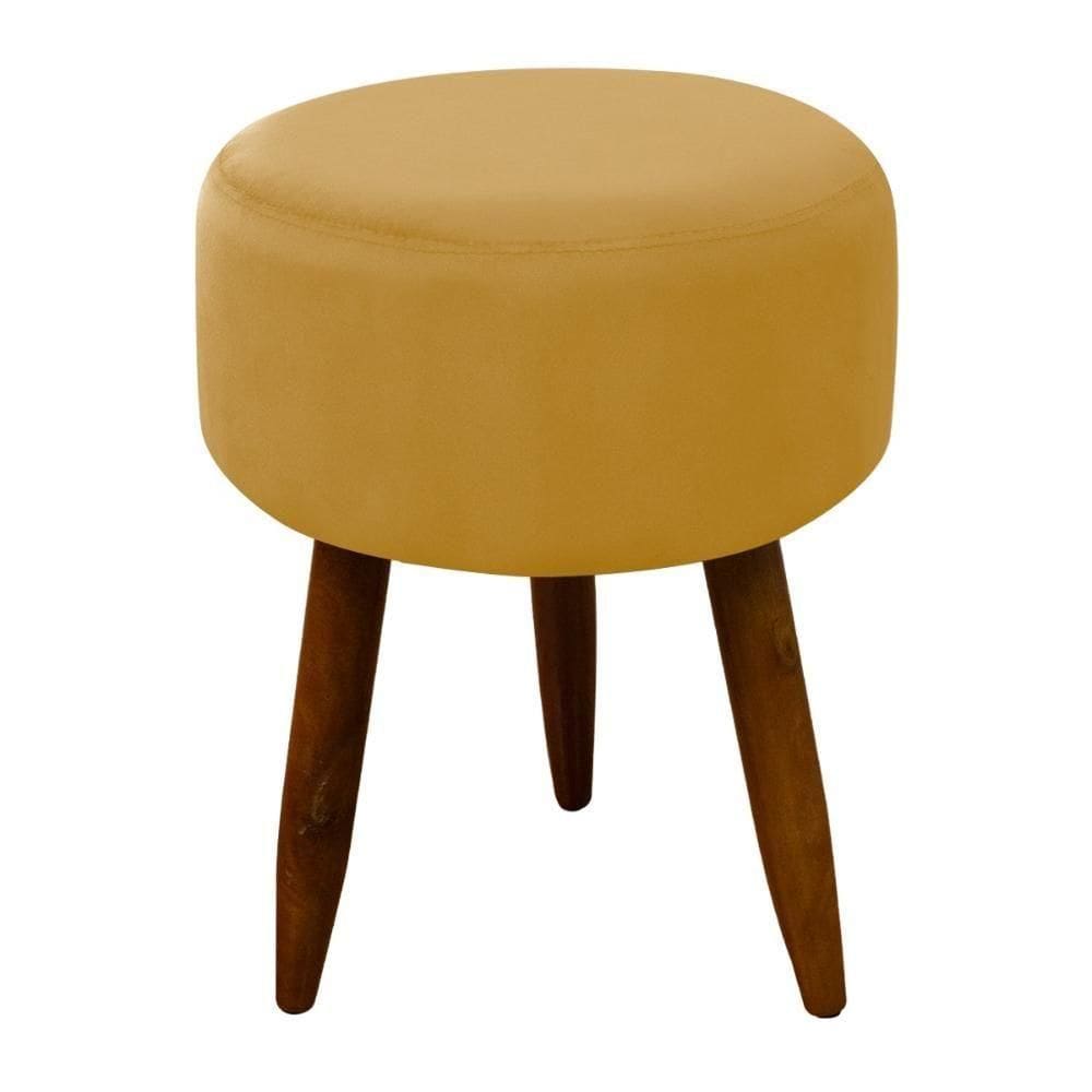 Puff Banqueta Decorativo Pés Madeira Amarelo