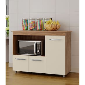 Balcão Multiuso Liza 114m 3 portas com Nicho Para Forno/Microondas - Savana/Off White Móblis