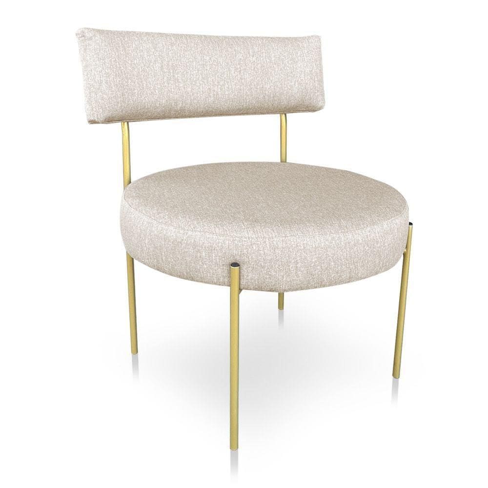 Poltrona Luxo Elora Linho Bege Pés De Ferro Dourado - Pallazio