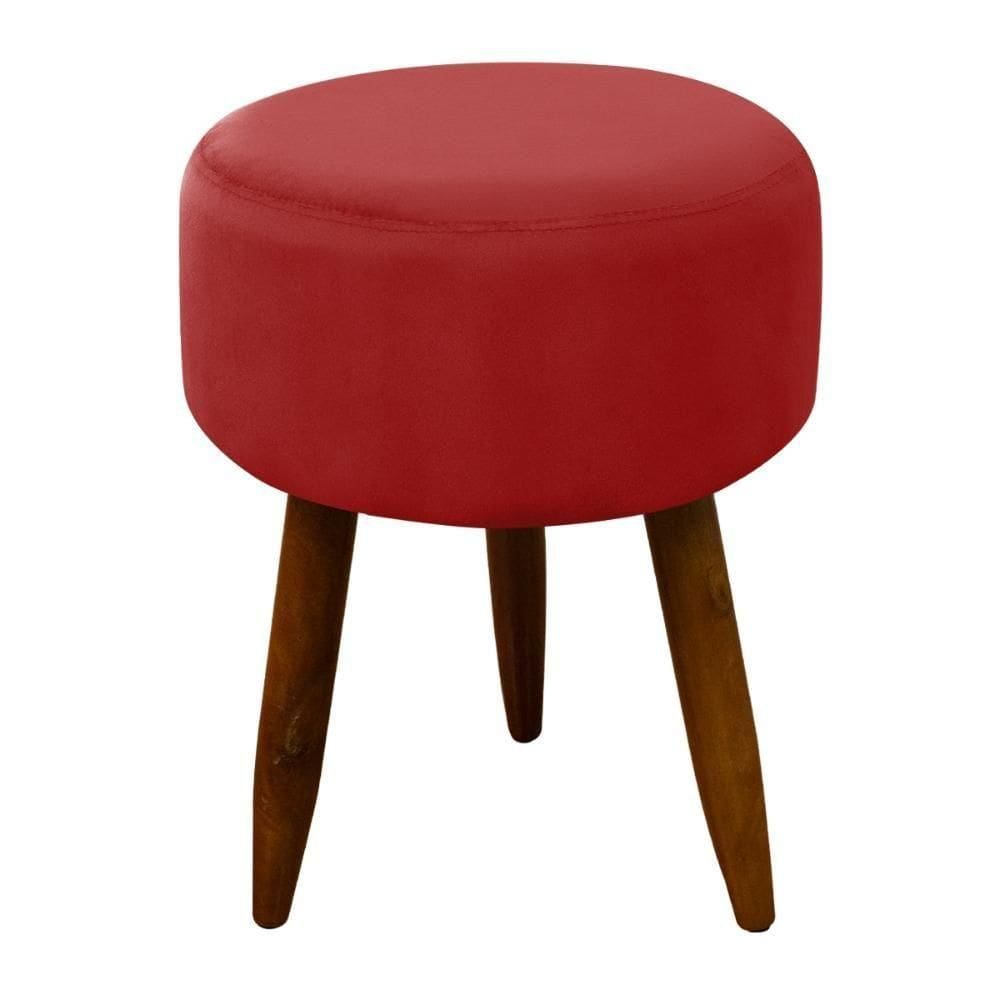 Puff Banqueta Decorativo Pés Madeira Vermelho