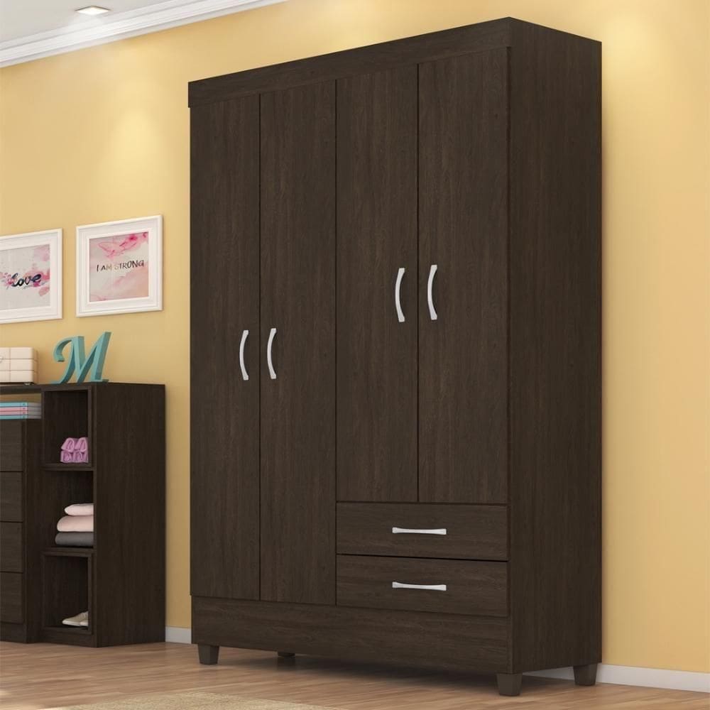 Guarda Roupa Solteiro 4 Portas E 2 Gavetas Toledo - Ébano Touch