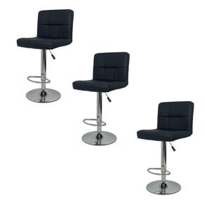 Kit 3 Banquetas Gomos Comfort Estofada Giratória Altura Regulável Preto