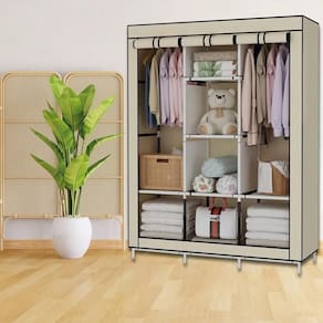 Guarda-roupa Portátil Com Cabideiro E Prateleiras Dobráveis