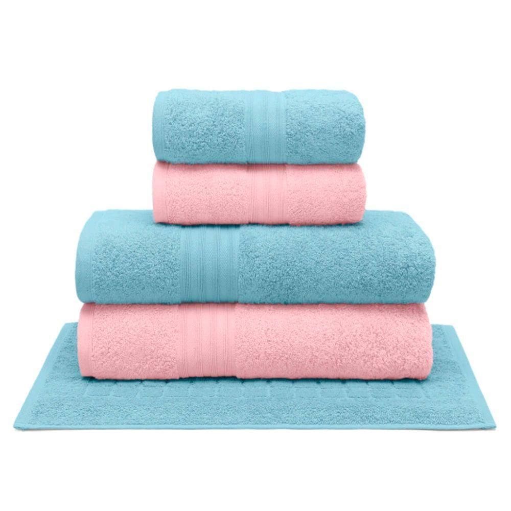 Jogo De Toalha Buettner 5 Peças Algodão Egípcio Platine Color Rosa Petala E Azul Riviera