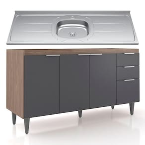 Balcão De Cozinha Com Pia Inox 150cm Pérola Z34 Freijó Grafite Mpozenato