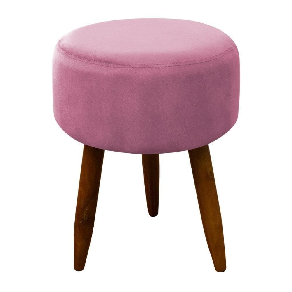 Puff Banqueta Decorativo Pés Madeira Rosa
