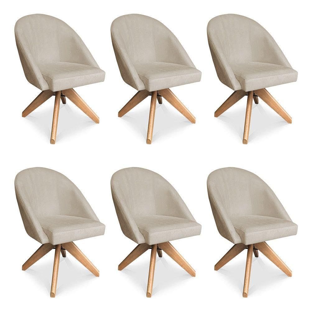 Kit 06 Poltronas Cadeira Giratória Bela Veludo Base De Madeira - Pallazio Cor Rosê