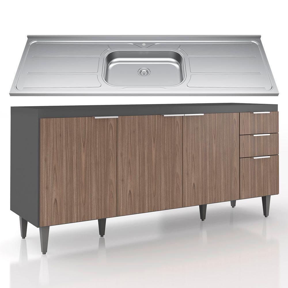 Balcão De Cozinha Com Pia Inox 180cm Pérola Z34 Grafite Freijó Mpozenato