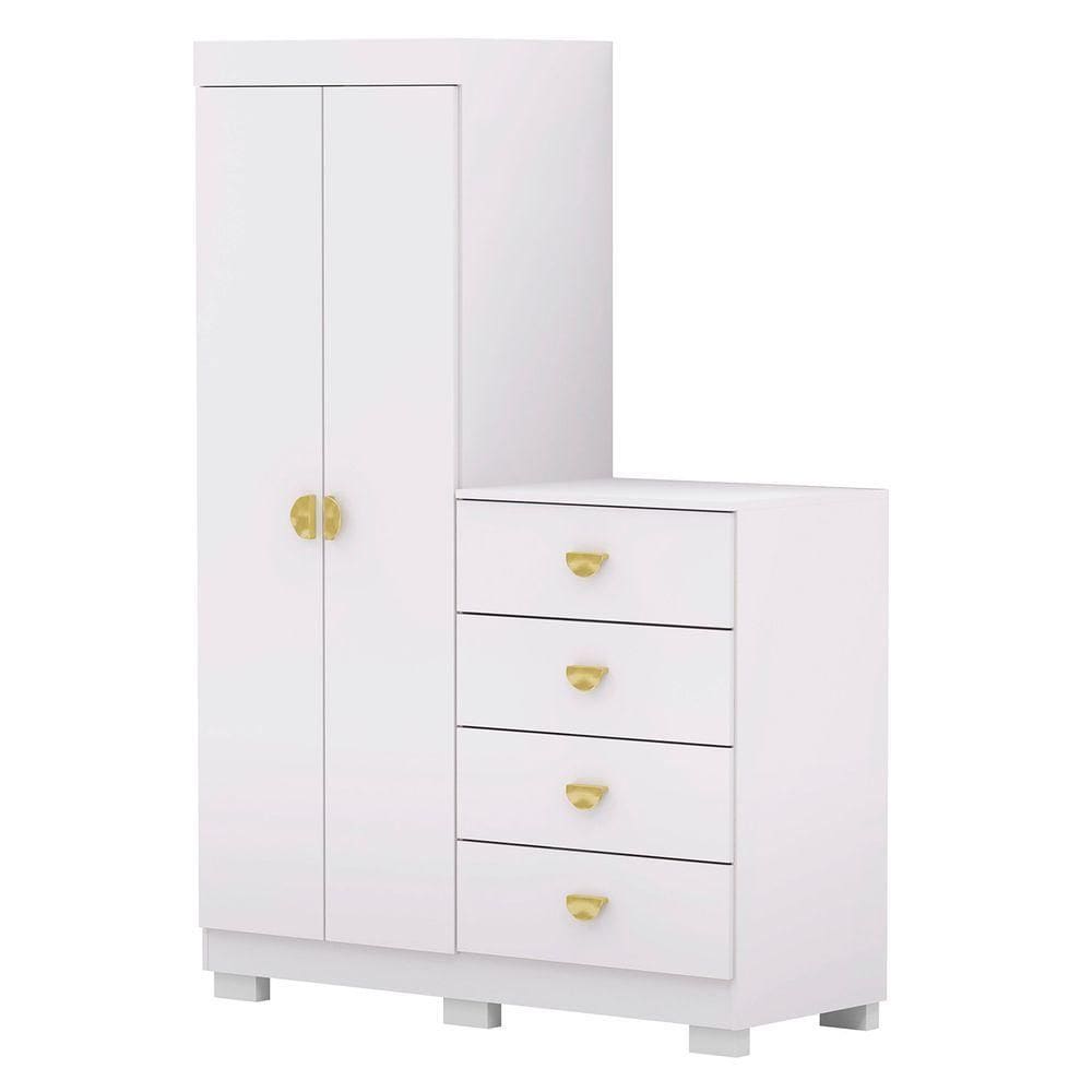 Guarda Roupa Cômoda 4 Gavetas 120cm Cristal Branco Vila Rica