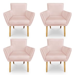 Kit 4 Poltronas Decorativa Leticia Suede Rosa Bebê Pés Palito Castanho - Pallazio