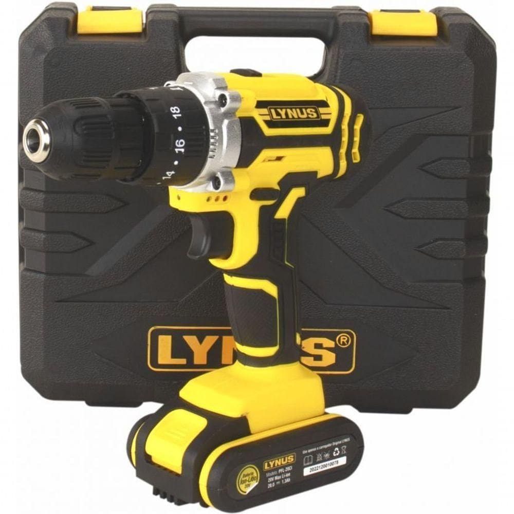 Parafusadeira E Furadeira Com Impacto Com Maleta Lynus 20VBivolt PFL-20CI127/220