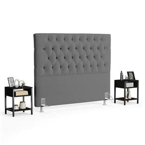 Cabeceira Casal King 195cm Cristal Boucle Cinza E 2 Mesas Laterais Plaza Lc1 Preto - Mpozenato