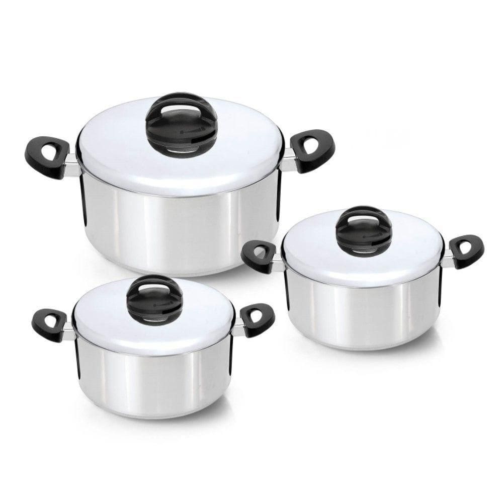 Jogo De Panelas Eterna 3 Peças Em Alumínio Polido Nigro