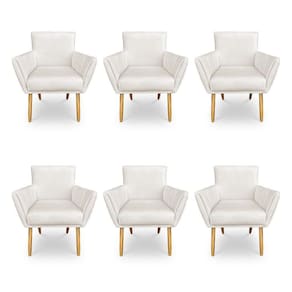 Kit 6 Poltronas Decorativa Leticia Suede Pés Palito Castanho - Pallazio Cor Bege