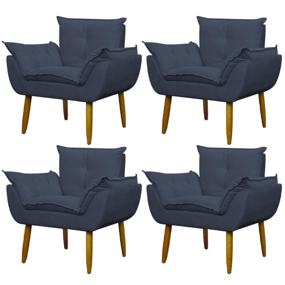 Kit 4 Poltronas Para Descanço Sala Opala Azul Marinho