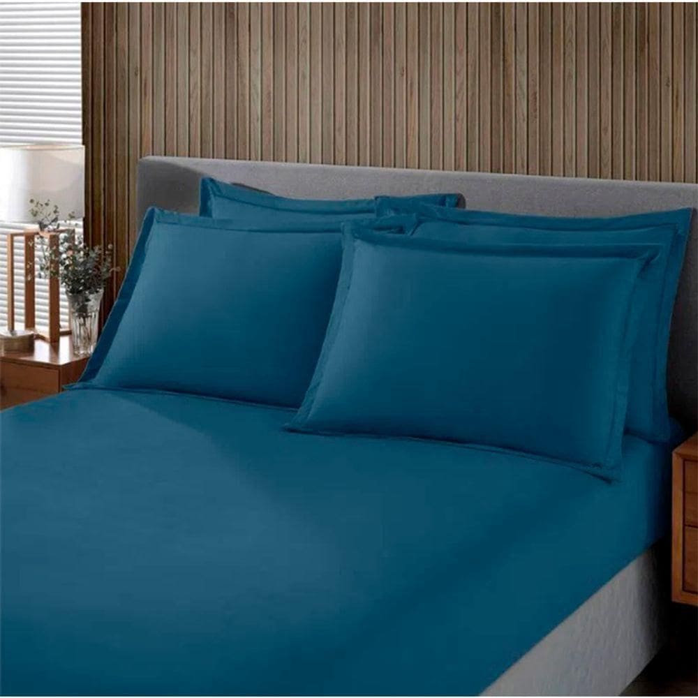 Jogo De Cama Buettner King Malha 100% Algodao Liso 3 Peças Image Azul