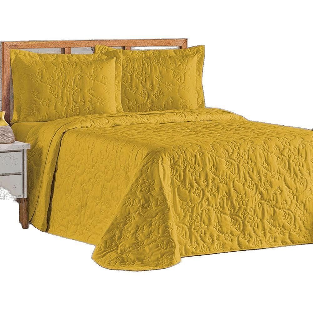 Cobre Leito Colcha Queen Mobili 03 Peças - Açafrão - 100% Poliéster