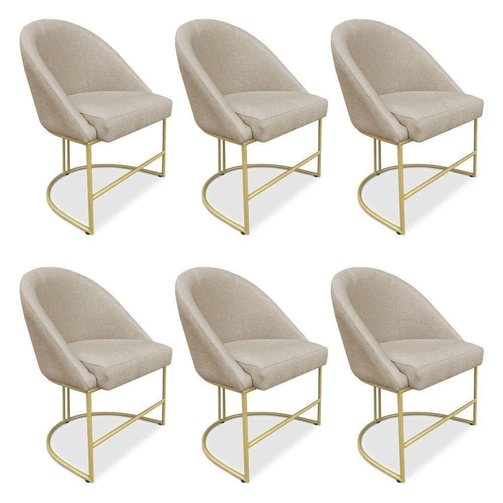 Kit 06 Cadeiras Poltrona De Jantar Bela Veludo Base Metálica Industrial Dourado - Pallazio Cor Azul Marinho