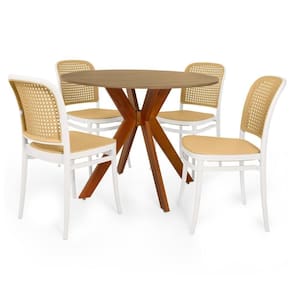 Conjunto Mesa De Jantar Redonda Marci 100cm Natural Com 4 Cadeiras Roma - Branco