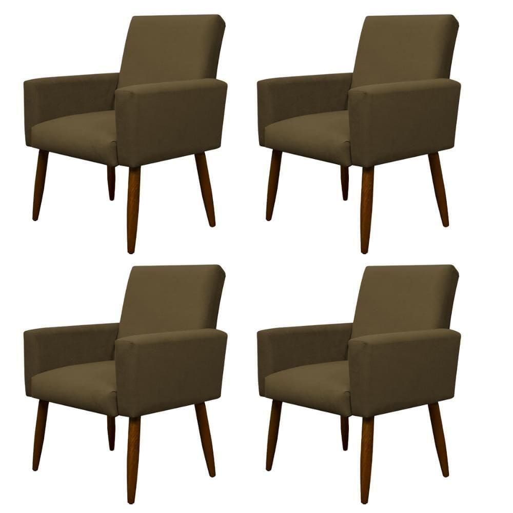 Kit 4 Poltronas Para Sala Pés De Madeira Nina Claro Marrom Claro