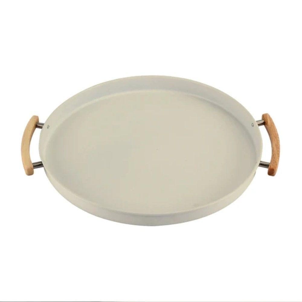 Bandeja Com Alça Sense 41,5cm Metal + Bambu Bege Ou