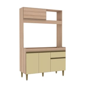 Armário De Cozinha Compacta Em Mdp Mel E Areia 1,94 X 1,24 M Splendore
