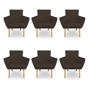 Kit 6 Poltronas Decorativa Leticia Suede Marrom Pés Palito Castanho - Pallazio