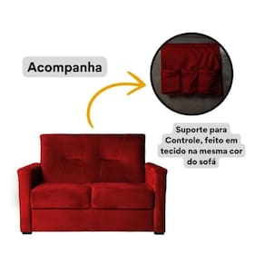 Sofá Pequeno 2 Lugares 1,35 Porta Controle No Braço Alice Bebe Rosa Bebe