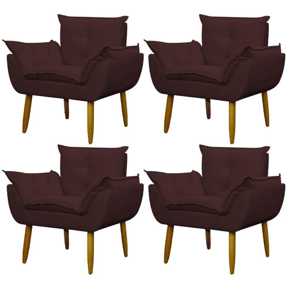 Kit 4 Poltronas Para Descanço Sala Opala Marsala