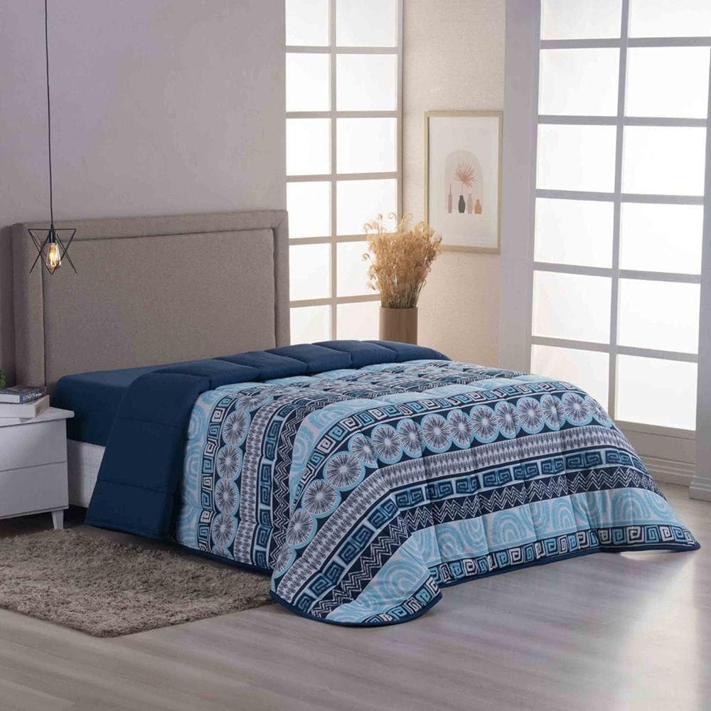 Edredom Coberdrom Sonho Bom Queen Em Malha - Marinho - 100% Algodão