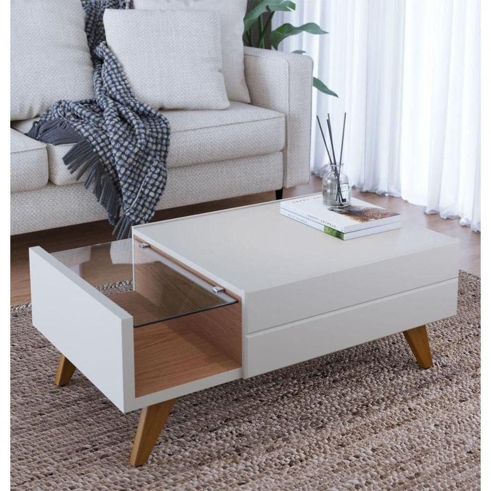 Mesa De Centro Com Gaveta Noronha Off White Matte-freijó