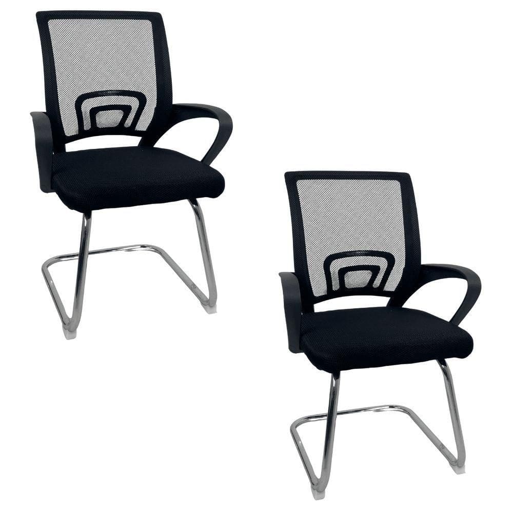Kit 2 Cadeiras De Escritório Begonia Oficial Tela Mesh Fixa Preto