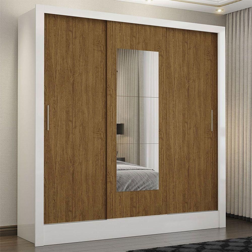 Guarda Roupa Casal Fortaleza 3 Portas Com Espelho Carioca Branco Cinamomo