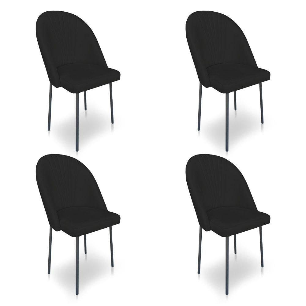 Kit 4 Cadeiras Poltrona De Jantar Ariel Suede Preto Pés De Ferro Preto - Pallazio
