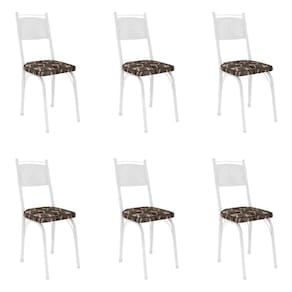 Kit 6 Cadeiras De Cozinha Virginia Estampado Mosaico Palha Pés De Ferro Branco - Pallazio